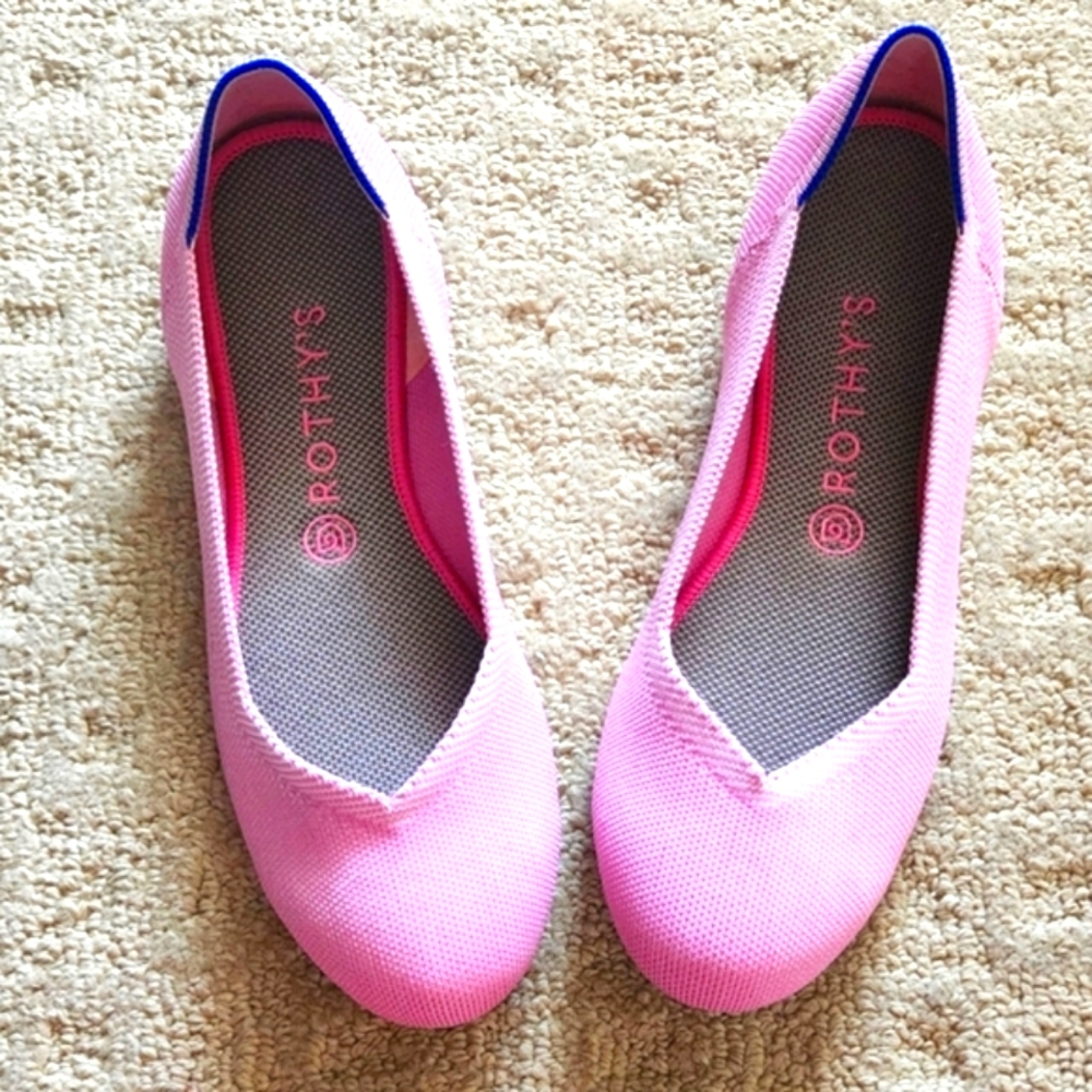 Rothy’s The Round Flat Pink Begonia Round Toe Knit Ballet Flats womens 10 euc - Picture 1 of 8